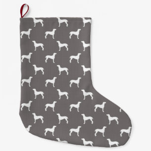 Calcetín Navideño Grande Siluetas blancas de Weimaraner en gris