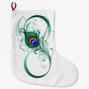 Calcetín Navideño Grande Símbolo infinito con pluma de pavo real