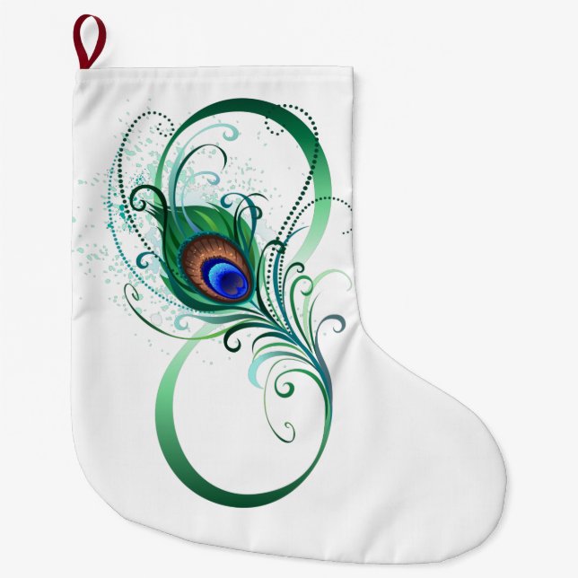 Calcetín Navideño Grande Símbolo infinito con pluma de pavo real (Anverso)
