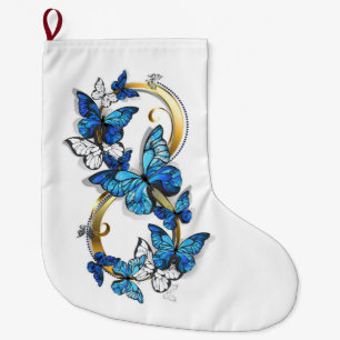 Calcetín Navideño Grande Símbolo infinito de mariposas Morpho azules