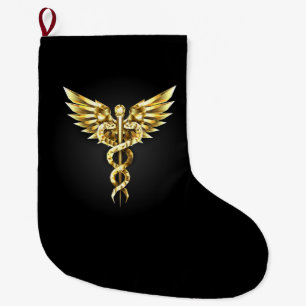 Calcetín Navideño Grande Símbolo poligonal de oro Caduceus