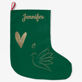 Calcetín Navideño Grande Simple Peace & Love Dove Photo Christmas Card