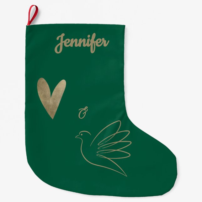 Calcetín Navideño Grande Simple Peace & Love Dove Photo Christmas Card (Anverso)