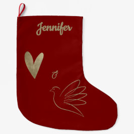 Calcetín Navideño Grande Simple Peace & Love Dove Photo Christmas Card