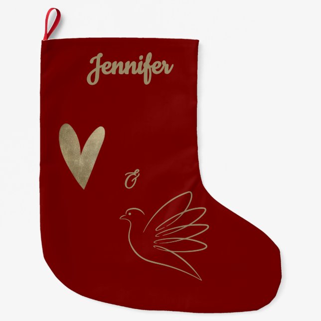 Calcetín Navideño Grande Simple Peace & Love Dove Photo Christmas Card (Anverso)