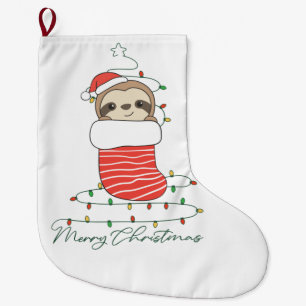 Calcetín Navideño Grande Sloth Christmas Snow Winter Animals Sloths Coffee