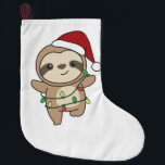 Calcetín Navideño Grande Sloth Navidades Winter Animals Sloths<br><div class="desc">La pereza con Navidades con luces de hadas. Animales divertidos con regalos y nieve para las vacaciones. Un saludo de Navidades dulces. Las locuras son animales lindos y perfectas para los Navidades.</div>