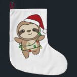 Calcetín Navideño Grande Sloth Navidades Winter Animals Sloths<br><div class="desc">La pereza con Navidades con luces de hadas. Animales divertidos con regalos y nieve para las vacaciones. Un saludo de Navidades dulces. Las locuras son animales lindos y perfectas para los Navidades.</div>