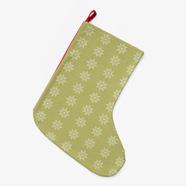 Calcetín Navideño Grande Snowflakes Olive Green Xmas Holidays (Frente (Colgado))