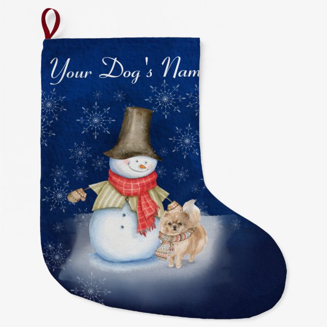 Calcetín Navideño Grande Snowman con perro - Pomerania Lover Grandes Navida (Anverso)