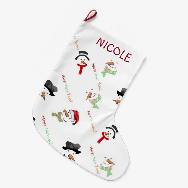 Calcetín Navideño Grande Snowmen (Frente (Colgado))