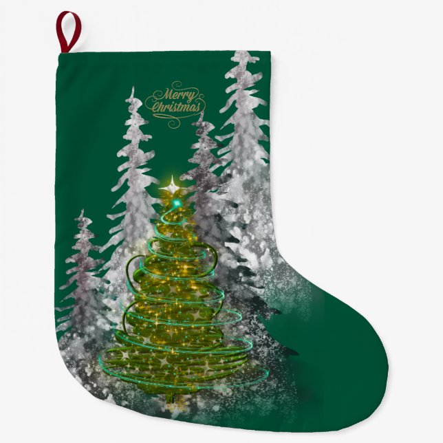 Calcetín Navideño Grande  Snowy Forest Christmas Tree Christmas Stockings  (Anverso)