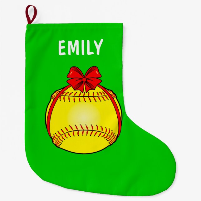 Calcetín Navideño Grande Softball atado con un arco (Anverso)