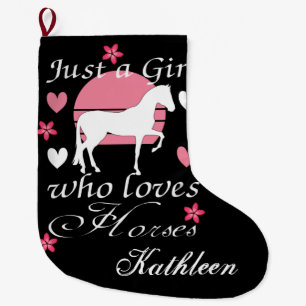 Calcetín Navideño Grande Sólo un Chica que ama los caballos en rosa Rosa