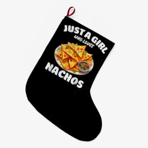 Calcetín Navideño Grande Solo Una Chica Que Ama Los Nachos Divertido Amante