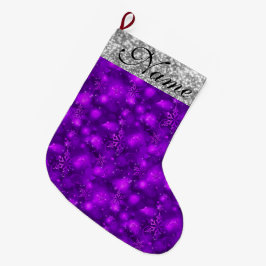 Calcetín Navideño Grande Sparkly Snowflakes, Purpurina Purple & Silver -