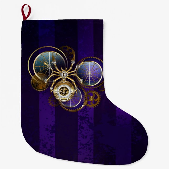Calcetín Navideño Grande Spider Steampunk sobre fondo morado (Anverso)