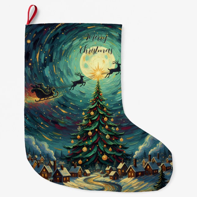 Calcetín Navideño Grande Starry Night Christmas Stocking Double-Sided Santa (Anverso)