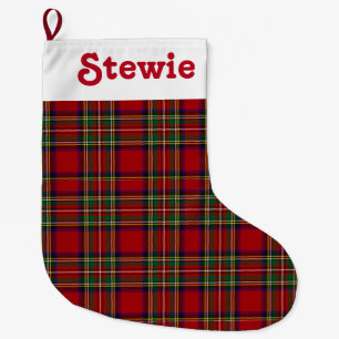 Calcetín Navideño Grande Stewart Royal Tartan Red Plaid Nombre Personalizar