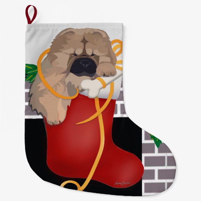 Calcetín Navideño Grande Stuffer Chow cachorro de Navidad (Anverso)