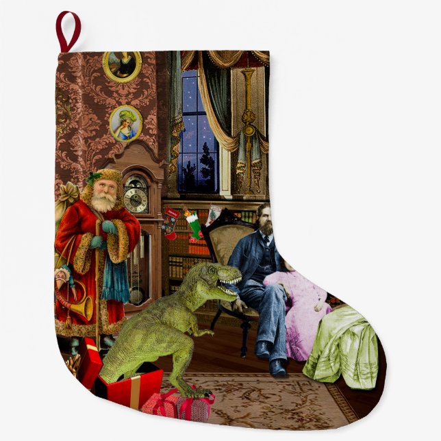 Calcetín Navideño Grande Su primer T-Rex (Anverso)