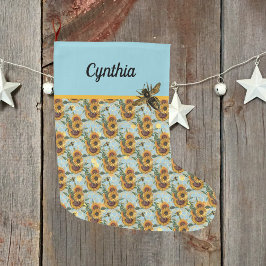 Calcetín Navideño Grande Sunflowers Honeycomb y Bebidas Turquesa y Oro
