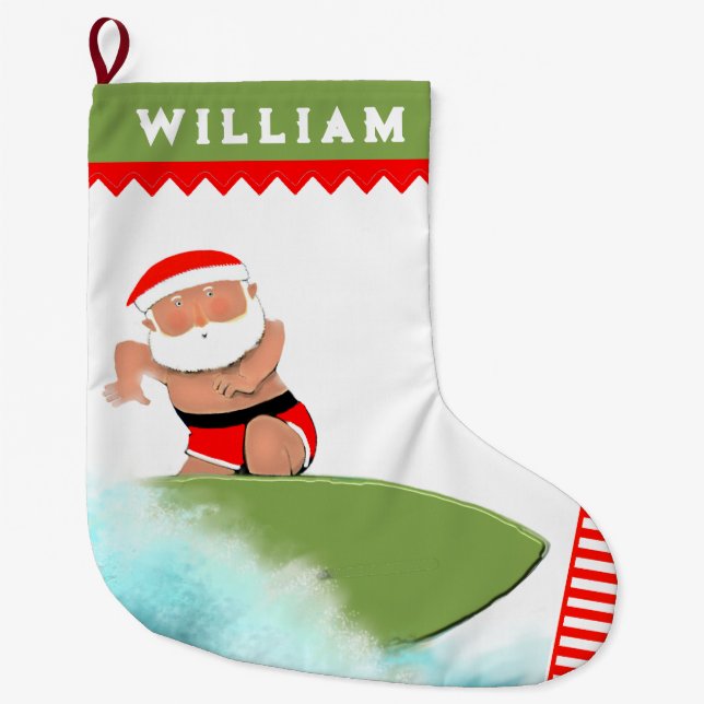 Calcetín Navideño Grande Surfista de surf (Anverso)