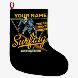 Calcetín Navideño Grande Surfista de Waves de Surf Personalizado
