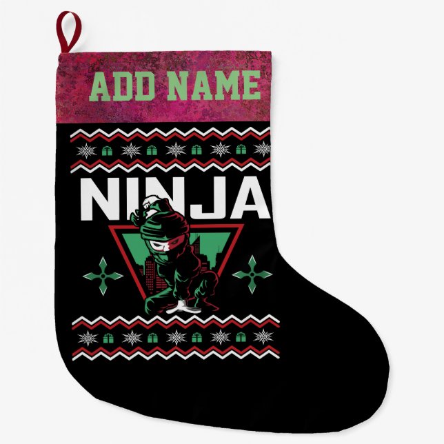Calcetín Navideño Grande Sweater, Navidades feos de Ninja (Anverso)