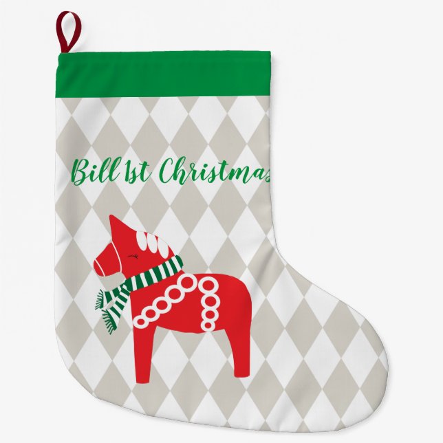 Calcetín Navideño Grande Swedish Darla Horse Personalized  (Anverso)