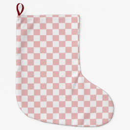 Calcetín Navideño Grande Tablero de ajedrez rosa bebé minimalista moderno d