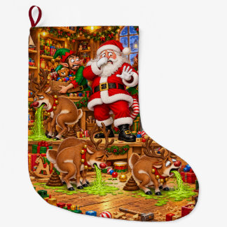 Calcetín Navideño Grande Taller de Santa divertido Caos de Navidad