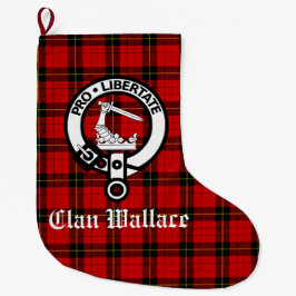 Calcetín Navideño Grande Tarjeta Escudo Clan Wallace y Tartán personalizada