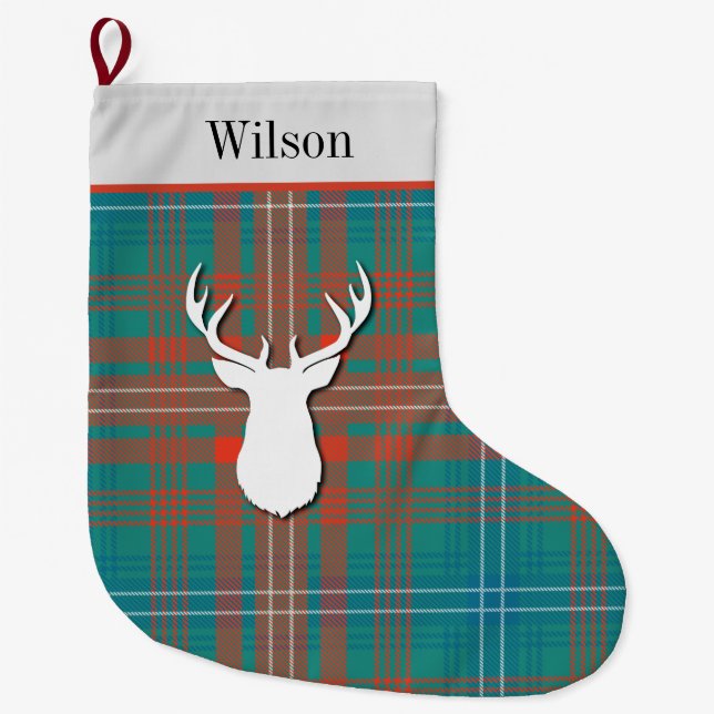 Calcetín Navideño Grande Tartán Clan Wilson Plaid personalizado (Anverso)