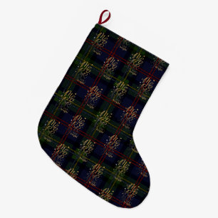 Calcetín Navideño Grande Tartan de Cuadros Alegre y Brillante Navidad