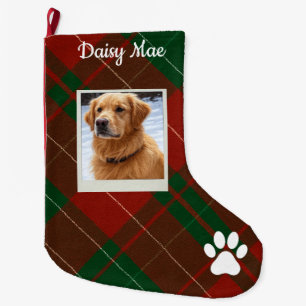 Calcetín Navideño Grande Tartan de cuadros rojos y verdes personalizado par