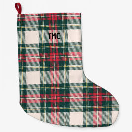 Calcetín Navideño Grande Tartan Plaid INITIALS Festividad Holiday Classic D