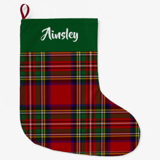 Calcetín Navideño Grande Tartan Real Stewart Escocés Personalizado (Parte S
