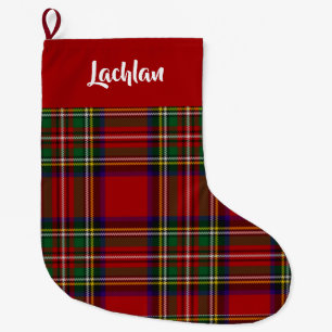 Calcetín Navideño Grande Tartan Real Stewart Escocés Personalizado (Parte S