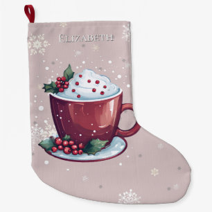 Calcetín Navideño Grande Taza de Chocolate Caliente de Navidad Rosa Sonro