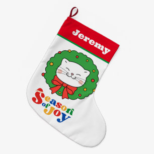 Calcetín Navideño Grande Temporada de alegría de gatos kawaii kitty Navidad