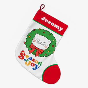 Calcetín Navideño Grande Temporada de alegría de gatos kawaii kitty Navidad