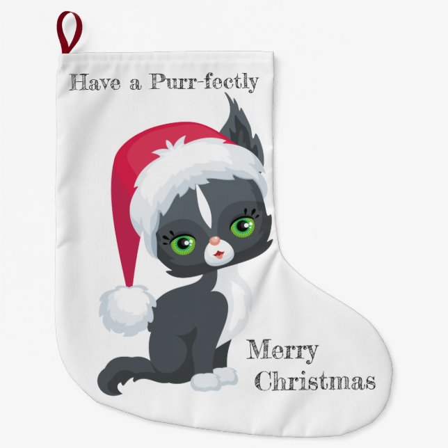 Calcetín Navideño Grande Ten una Feliz Navidad Purr-fecal (Anverso)