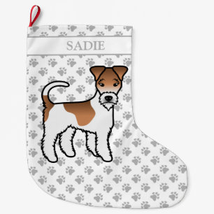 Calcetín Navideño Grande Terrier de alambre blanco y bronceado Fox adorable