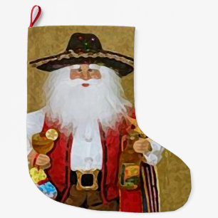 Calcetín Navideño Grande Texan al sudoeste mexicano hispánico Papá Noel