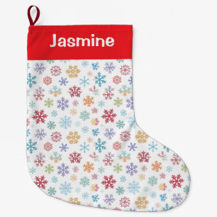 Calcetín Navideño Grande Texto personalizable Copo de nieve de Navidad blan