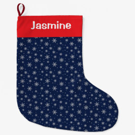 Calcetín Navideño Grande Texto personalizable Navidad Copo de Nieve Negro