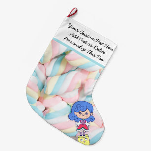 Calcetín Navideño Grande Texto personalizado. Trato dulce Pastel Kawaii Can