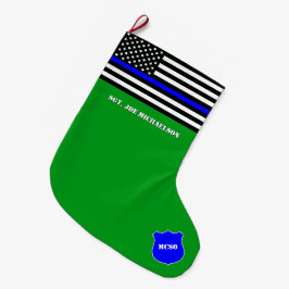 Calcetín Navideño Grande [Thin Blue Line] Back the Blue Police Flag Green