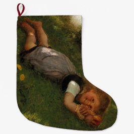 Calcetín Navideño Grande Tiempo de refrigerio (Chica joven dulce que yace e